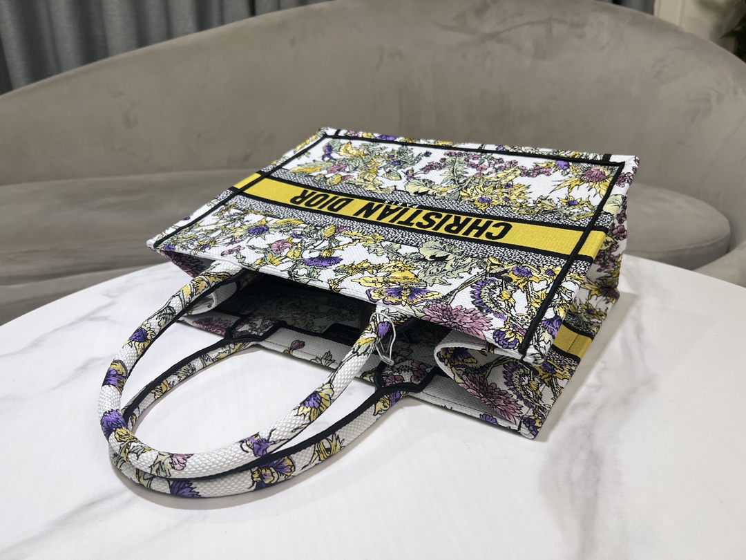 [TOP] Christian Dior Pattern Embroidery Medium Book Tote Bag 36.5X27.5X16.5cm - 2 Colour