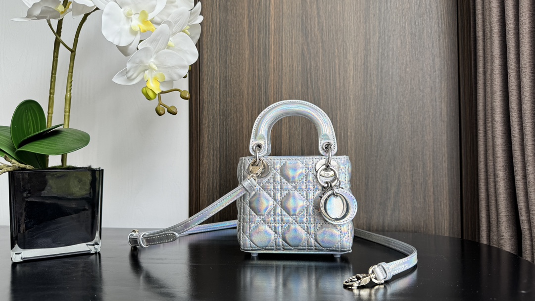 [TOP] Christian Dior Soft Lambskin Micro Mini Lady Dior Bags 12*10*5cm - Gold/Silvery&GHW