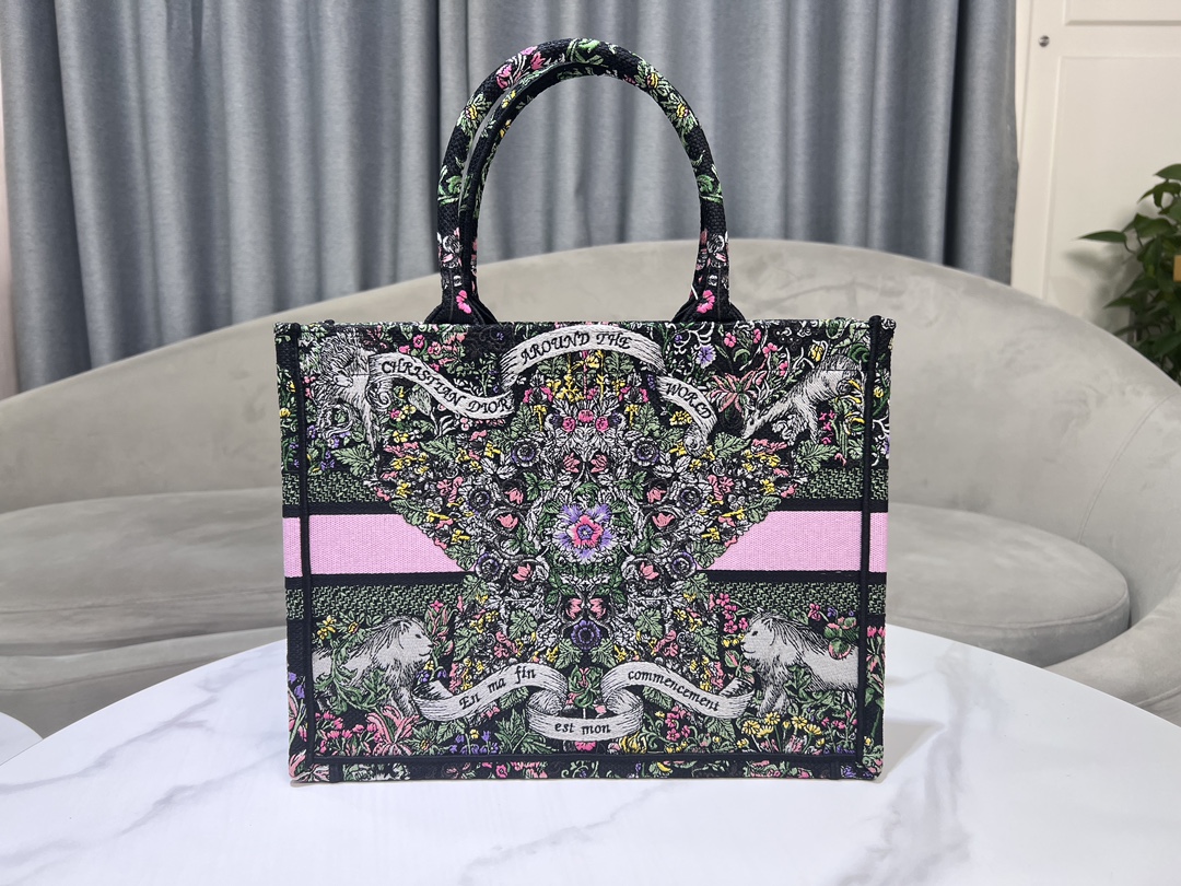 [TOP] Christian Dior Pattern Embroidery Medium Book Tote Bag 36.5X27.5X16.5cm - 2 Colour