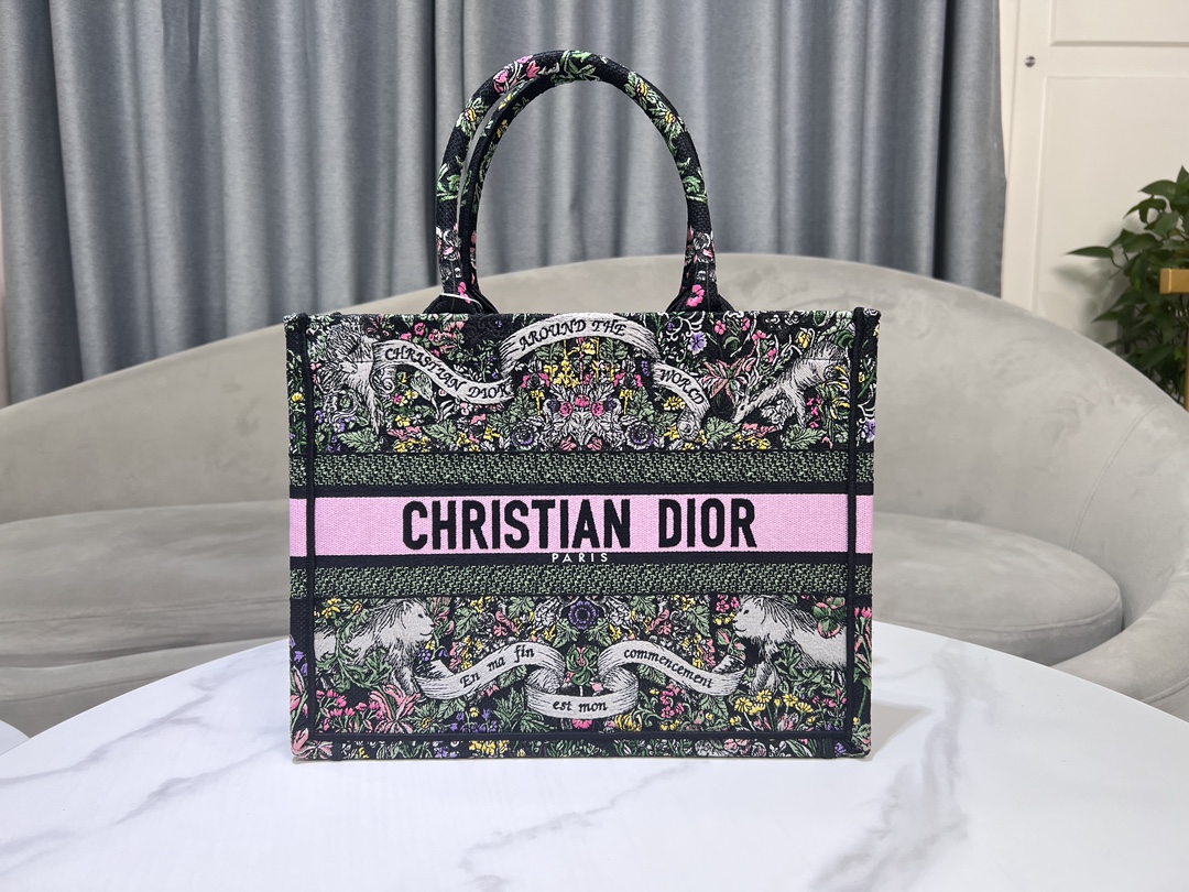 [TOP] Christian Dior Pattern Embroidery Medium Book Tote Bag 36.5X27.5X16.5cm - 2 Colour