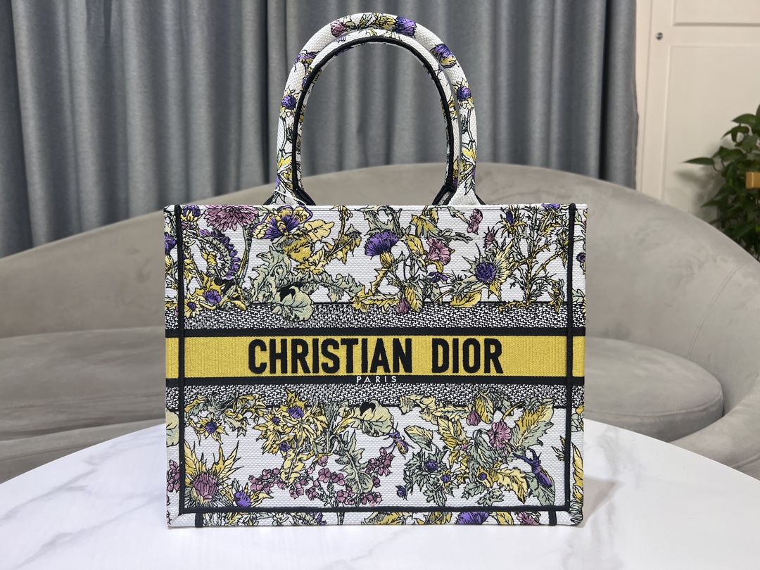 [TOP] Christian Dior Pattern Embroidery Medium Book Tote Bag 36.5X27.5X16.5cm - 2 Colour