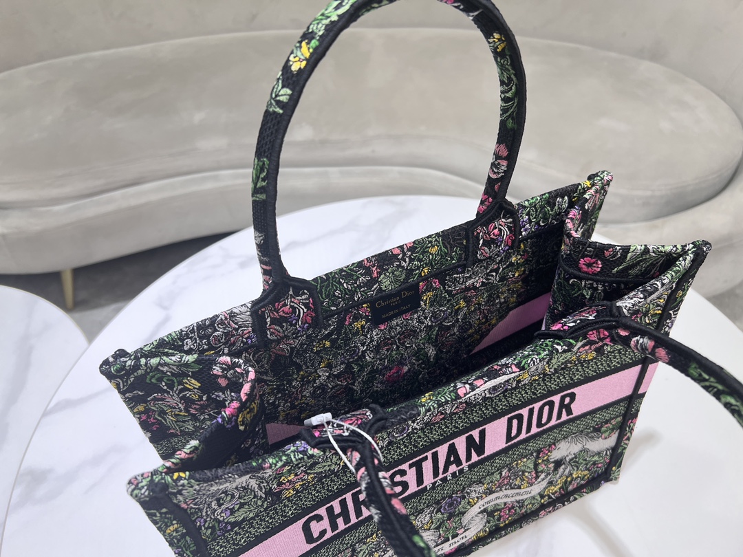 [TOP] Christian Dior Pattern Embroidery Medium Book Tote Bag 36.5X27.5X16.5cm - 2 Colour