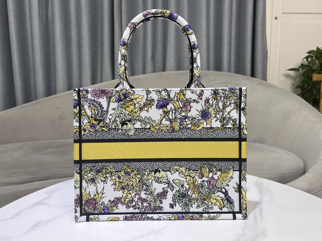 [TOP] Christian Dior Pattern Embroidery Medium Book Tote Bag 36.5X27.5X16.5cm - 2 Colour