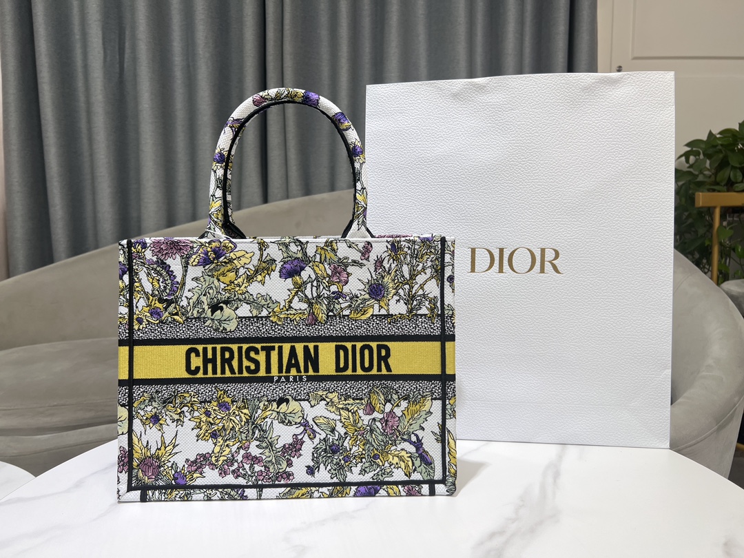 [TOP] Christian Dior Pattern Embroidery Medium Book Tote Bag 36.5X27.5X16.5cm - 2 Colour
