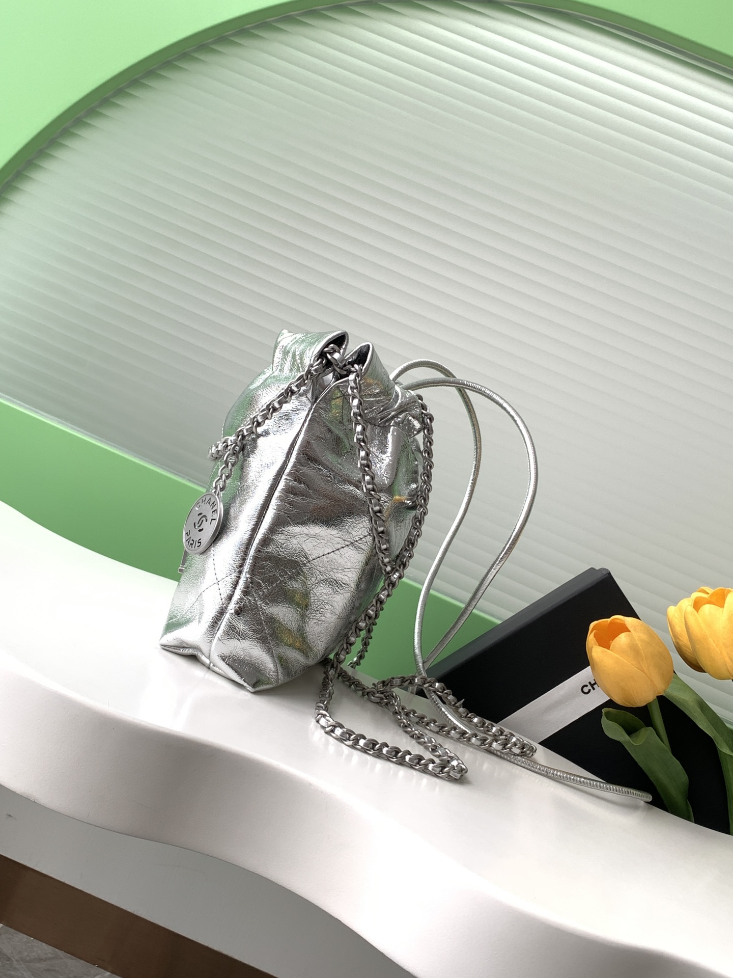 [TOP] CHANEL 22 Bag Garbage Bag 19*20*6 cm/35*37*7cm - Silvery&SHW