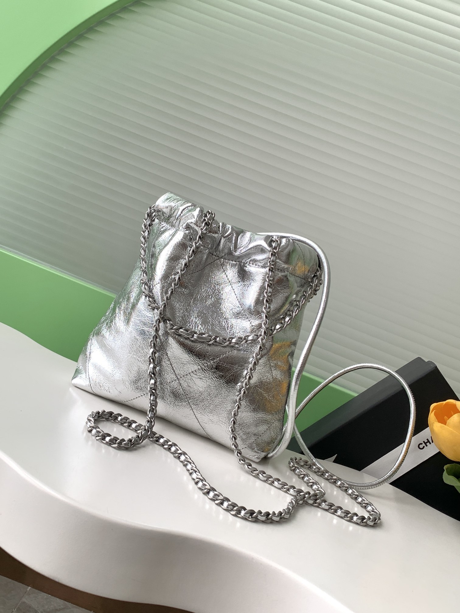 [TOP] CHANEL 22 Bag Garbage Bag 19*20*6 cm/35*37*7cm - Silvery&SHW