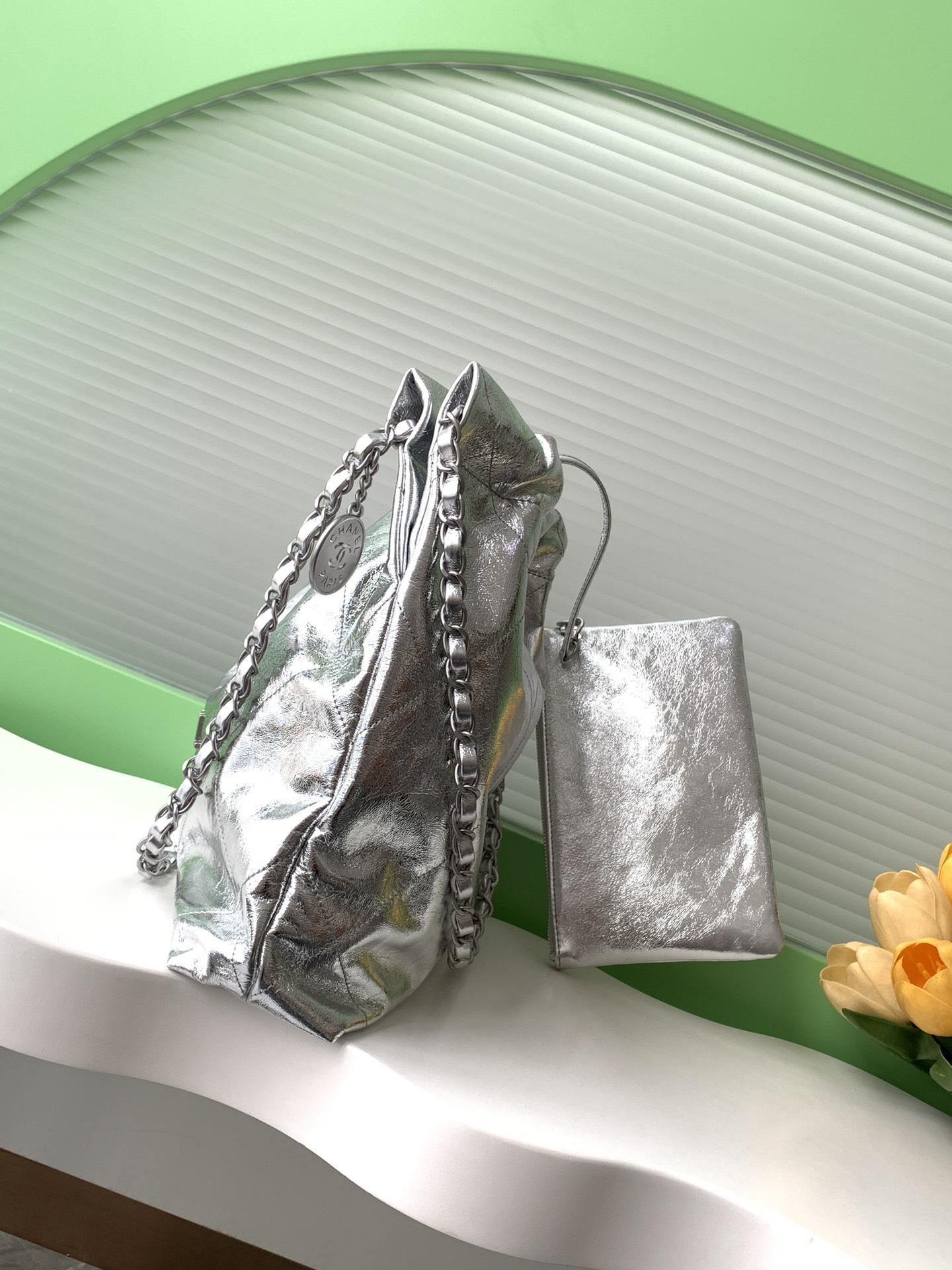 [TOP] CHANEL 22 Bag Garbage Bag 19*20*6 cm/35*37*7cm - Silvery&SHW