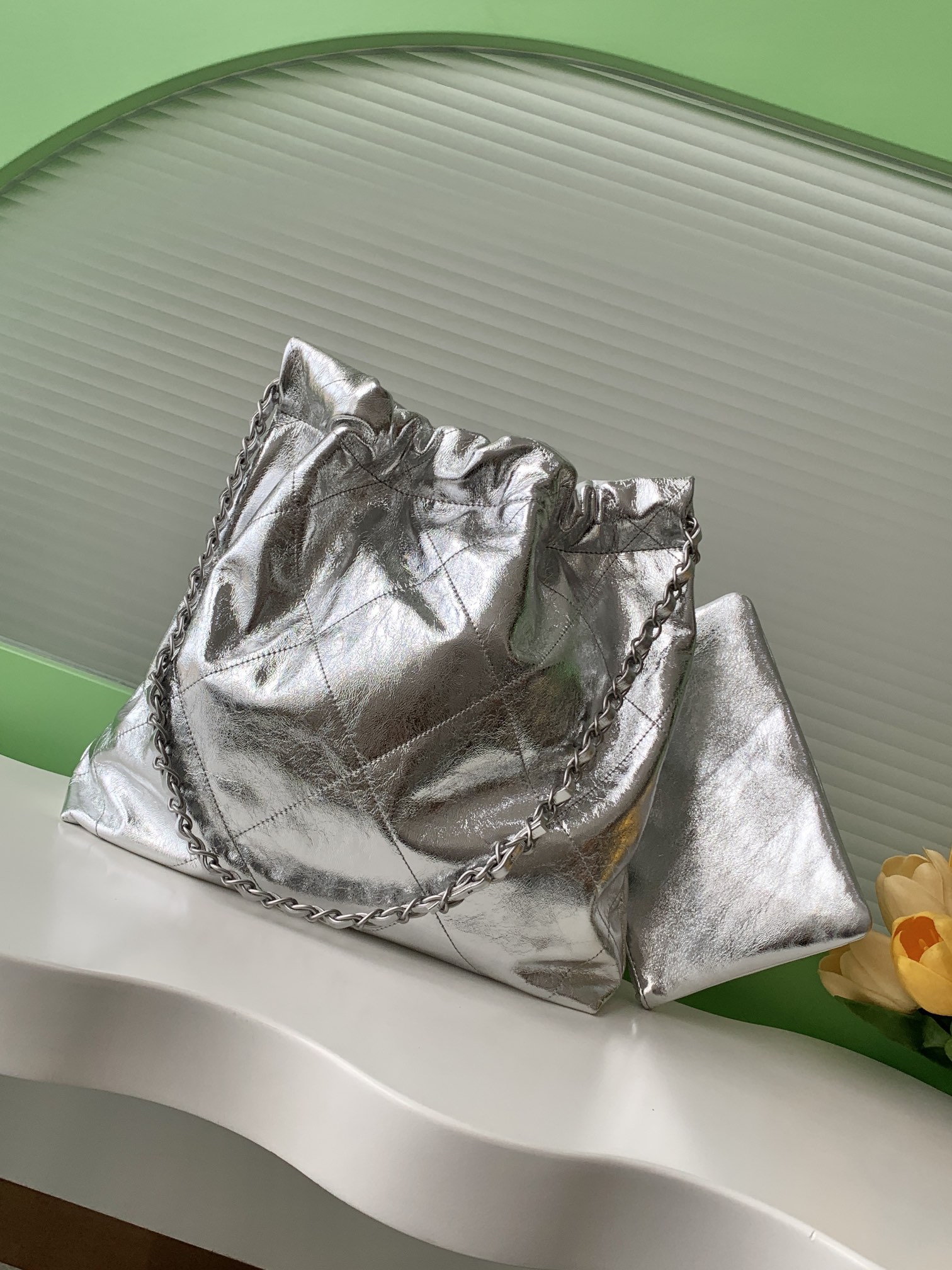 [TOP] CHANEL 22 Bag Garbage Bag 19*20*6 cm/35*37*7cm - Silvery&SHW