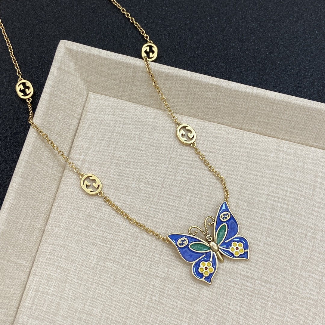 [TOP] GUCCI Butterfly Bracelet and Necklace - Gold