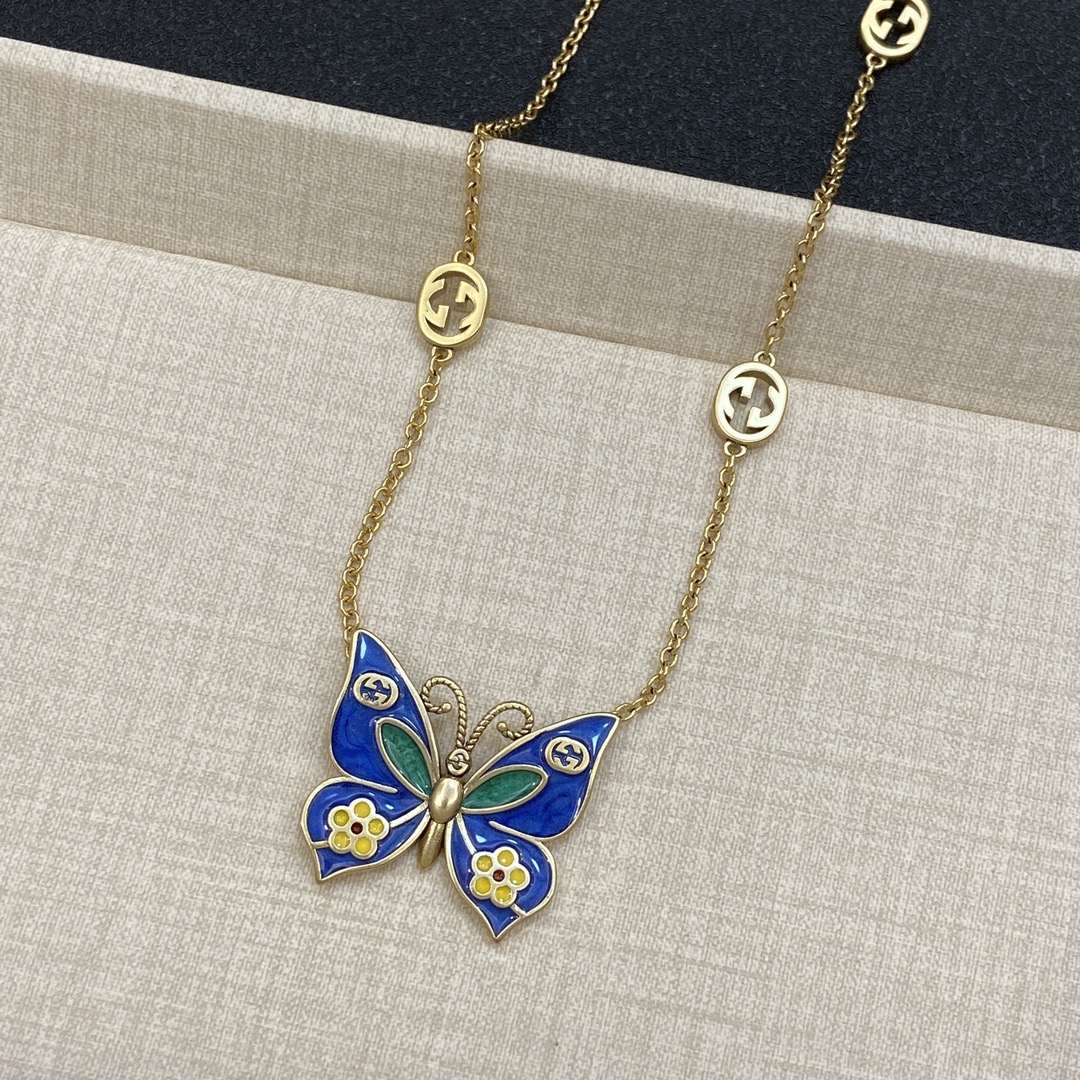[TOP] GUCCI Butterfly Bracelet and Necklace - Gold