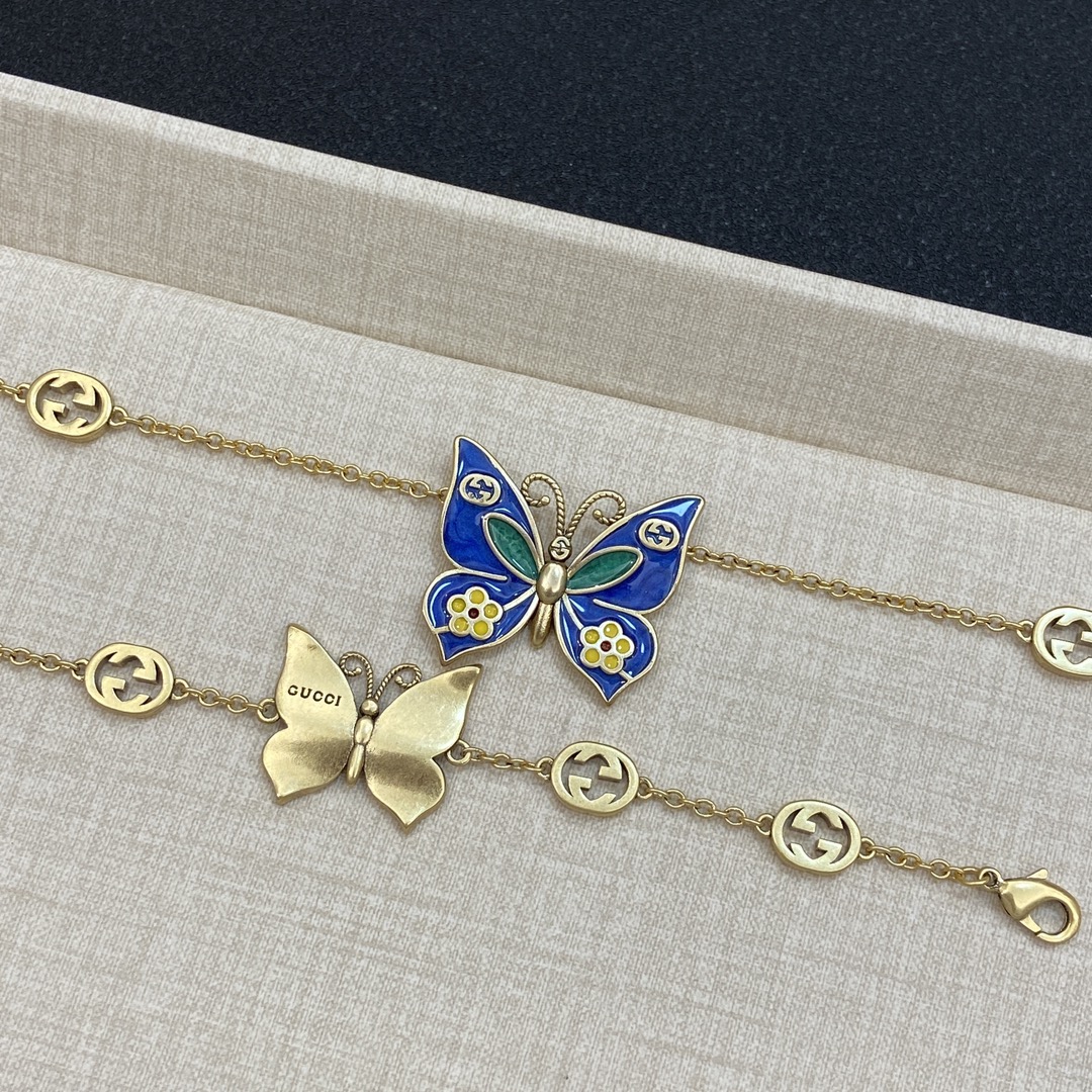 [TOP] GUCCI Butterfly Bracelet and Necklace - Gold