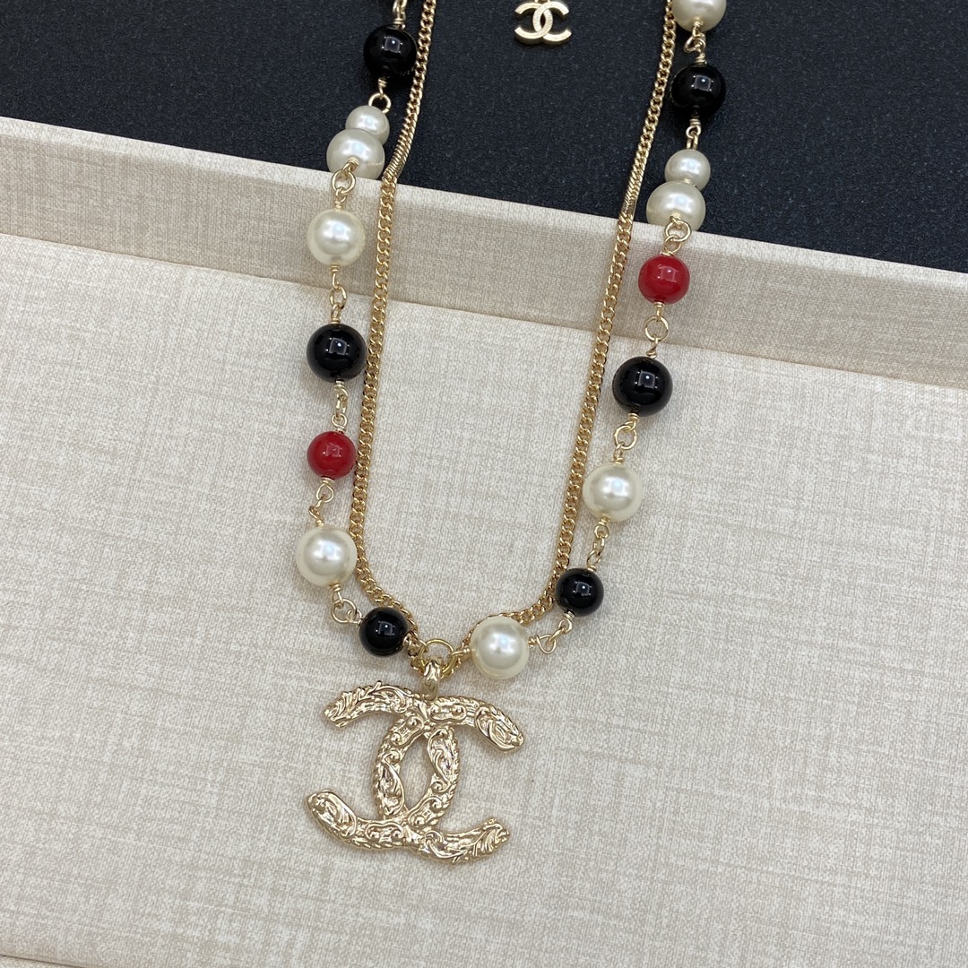 [TOP] CHANEL Necklace with Colored Beads - Gold