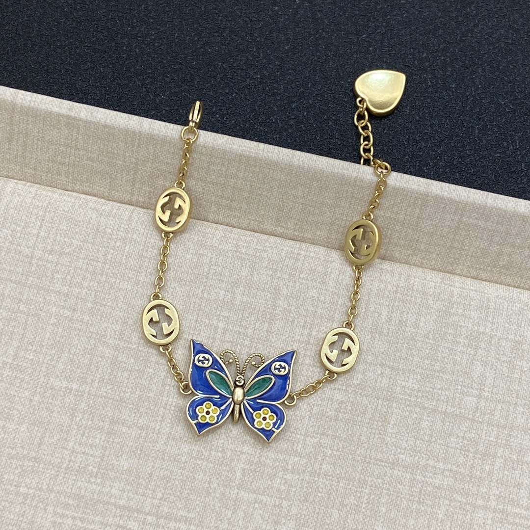 [TOP] GUCCI Butterfly Bracelet and Necklace - Gold