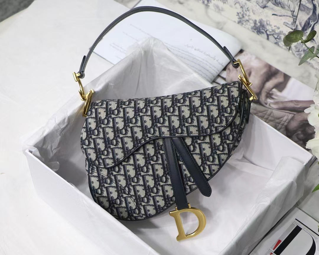 [TOP] Christian Dior Saddle Bag 17cm/25cm  - Navy
