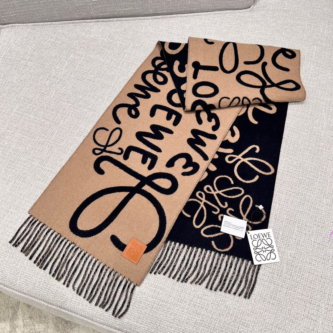 [TOP] LOEWE Wool Scarf  30x180cm  - Brown and Black