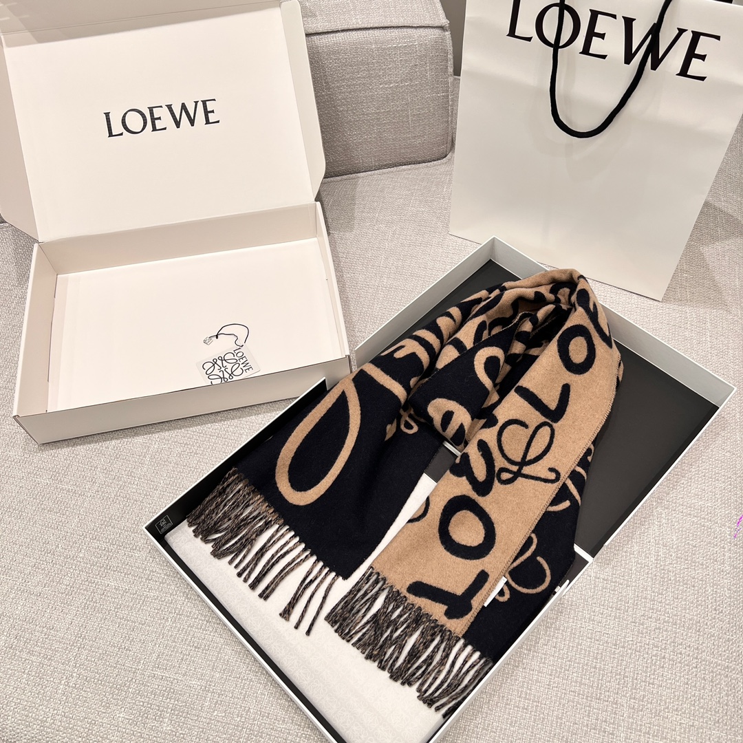 [TOP] LOEWE Wool Scarf  30x180cm  - Brown and Black