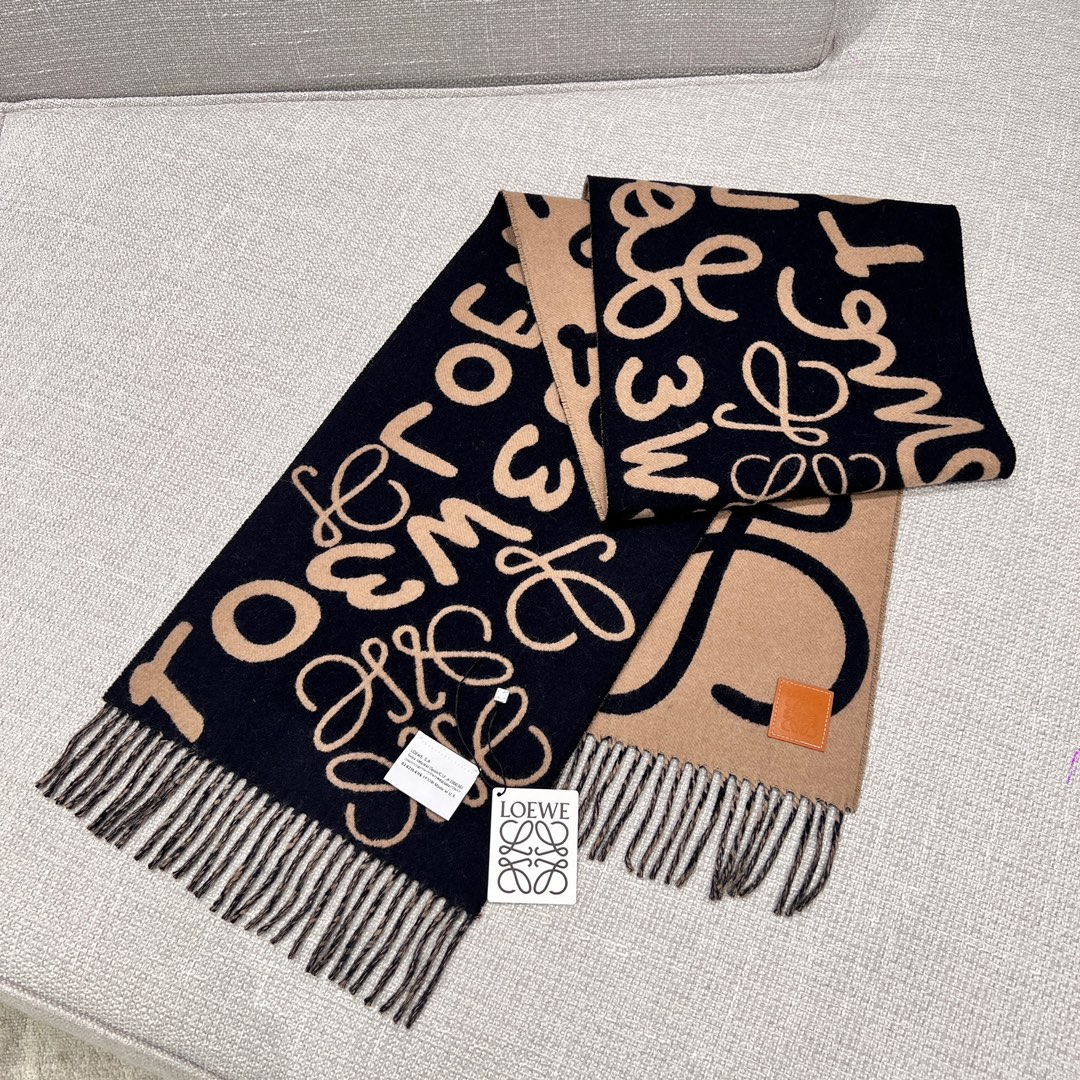 [TOP] LOEWE Wool Scarf  30x180cm  - Brown and Black