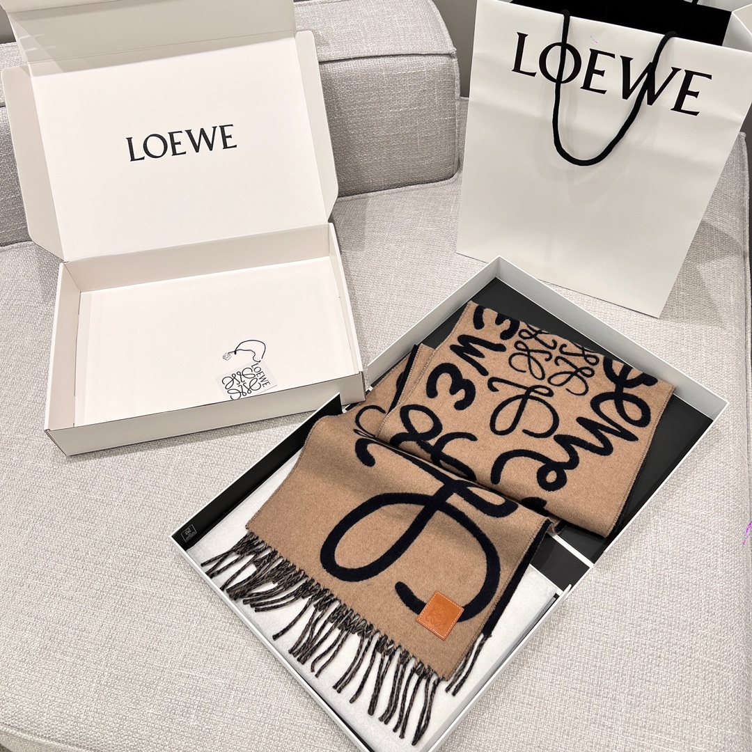 [TOP] LOEWE Wool Scarf  30x180cm  - Brown and Black