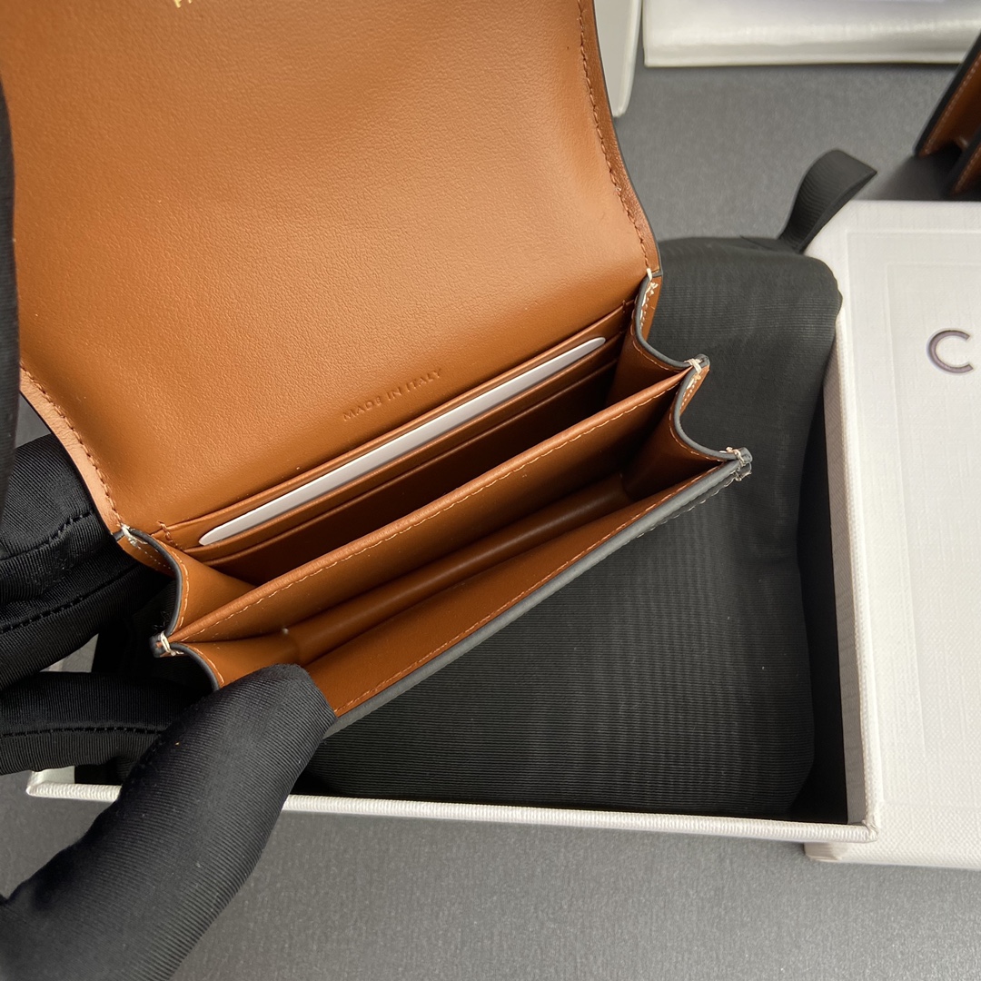 [TOP] CELINE Triomphe Logo Print Card Holder/Business Card Holder 10.5x8x3.5cm - Tan/Monogram