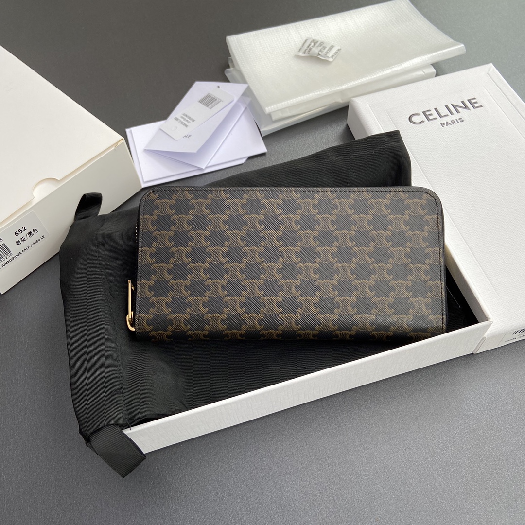 [TOP] CELINE Triomphe Logo Print Leather Wallet 19.5x7.5x3cm - Tan/Monogram