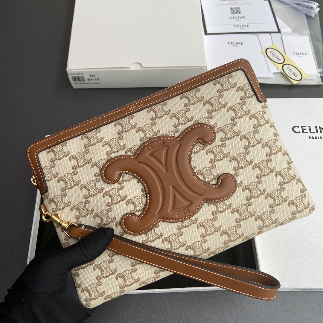 [TOP] CELINE Triomphe  Logo Print Hand Bag 25x17.5x1cm - Beige/Monogram