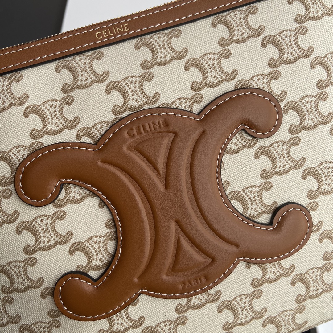 [TOP] CELINE Triomphe  Logo Print Hand Bag 25x17.5x1cm - Beige/Monogram