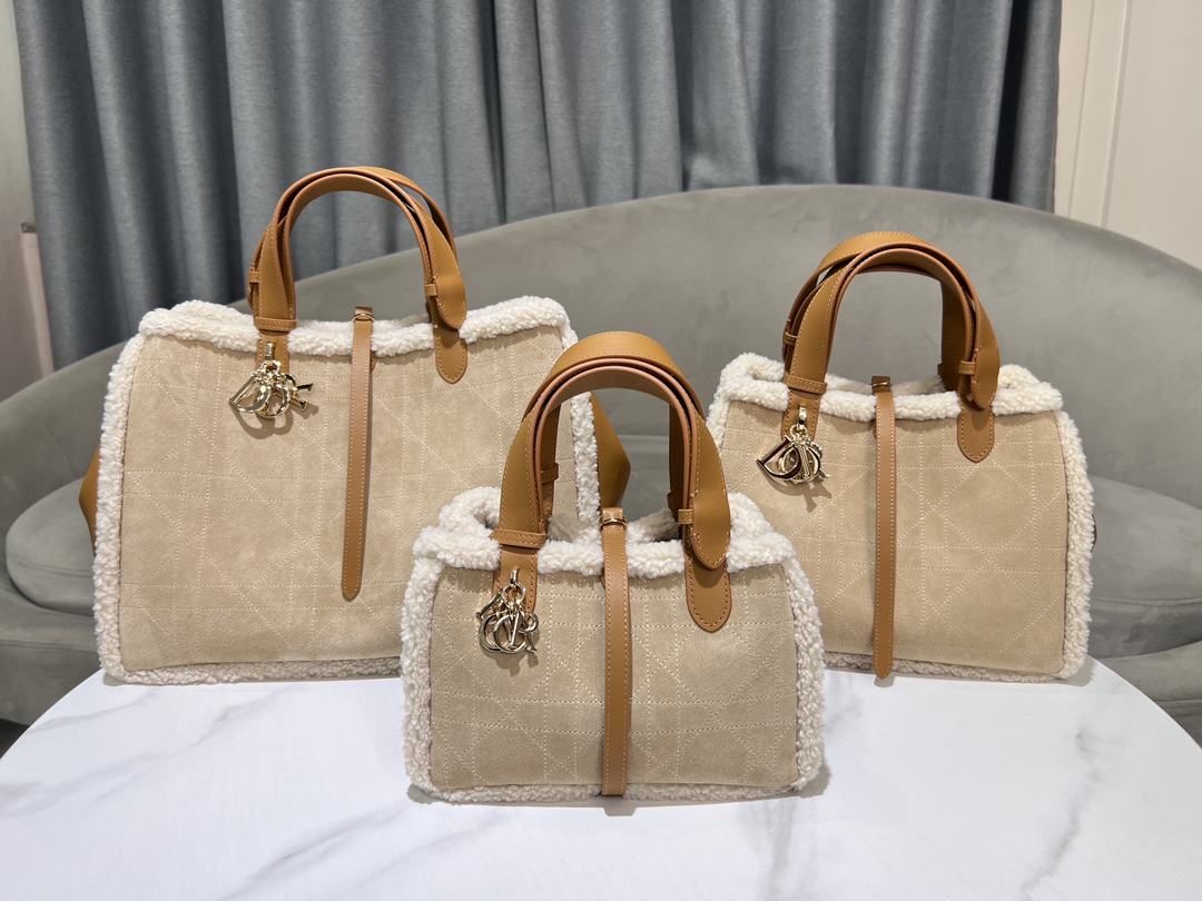 [TOP] Christian Dior Toujours Handbag Cow Leather 3 Sizes 23cm/28.5cm/37cm - Brown