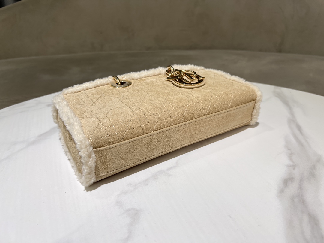 [TOP] Christian Dior Lady D-Joy Sheeps Leather 26*13.5*5cm - Brown