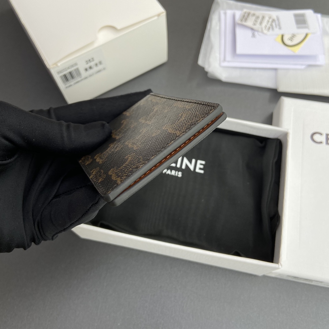 [TOP] CELINE Triomphe Logo Print Horizontal Card Holder 10x6.5x1cm - Tan/Monogram