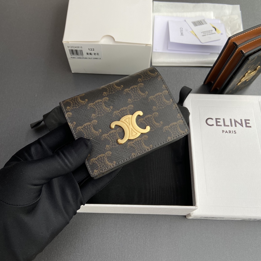 [TOP] CELINE Triomphe Logo Print Card Holder/Business Card Holder 10.5x8x3.5cm - Tan/Monogram