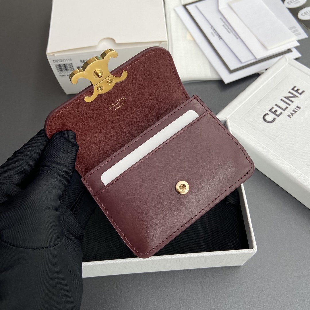 [TOP] CELINE Triomphe Logo Print Card Holder with Flap 10x7.5x2cm - 9 Color