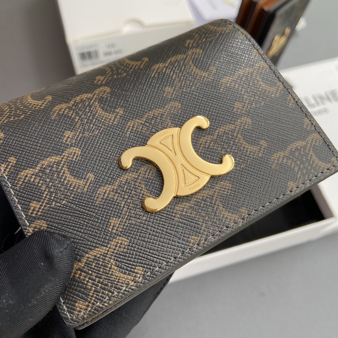 [TOP] CELINE Triomphe Logo Print Card Holder/Business Card Holder 10.5x8x3.5cm - Tan/Monogram