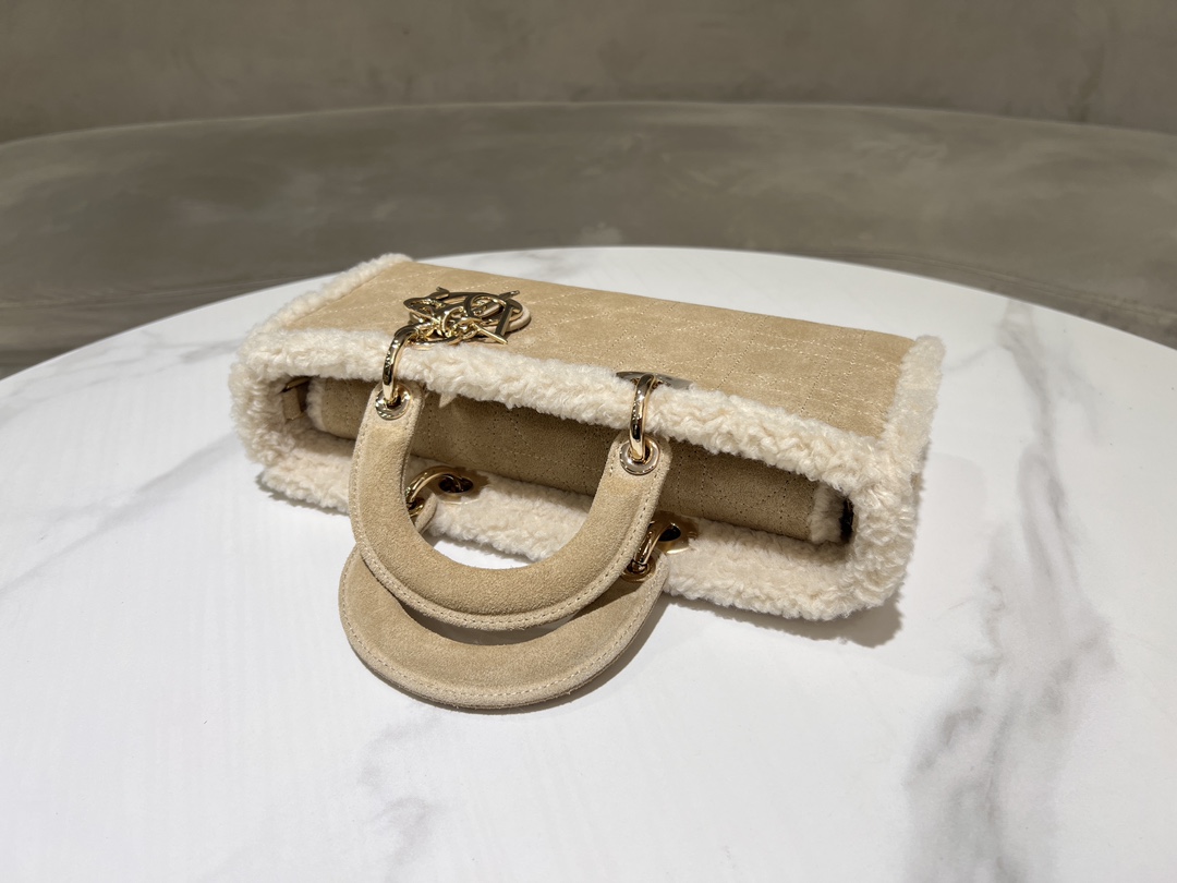 [TOP] Christian Dior Lady D-Joy Sheeps Leather 26*13.5*5cm - Brown