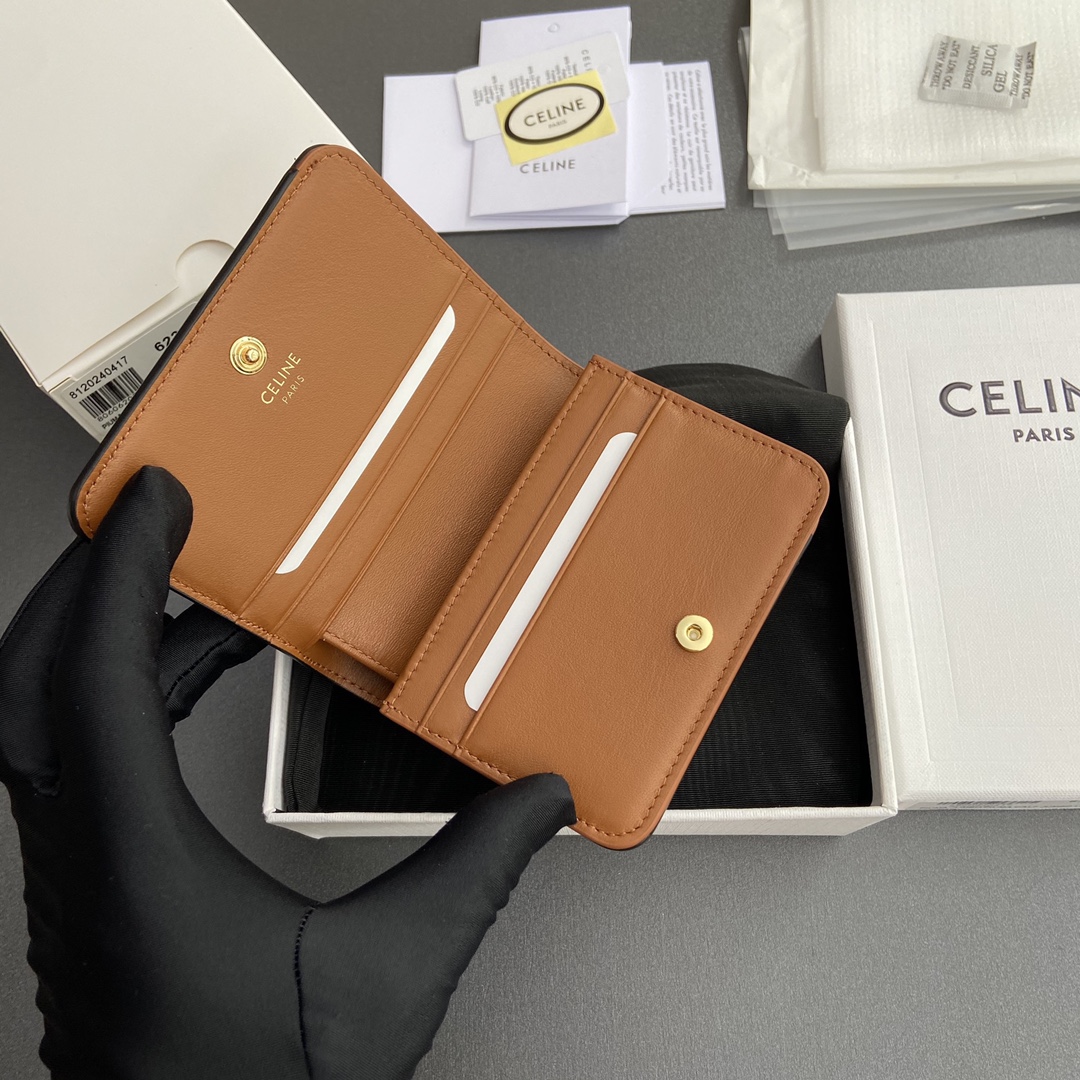 [TOP] CELINE Triomphe Logo Print Wallet 11x9x3cm - Tan/Monogram