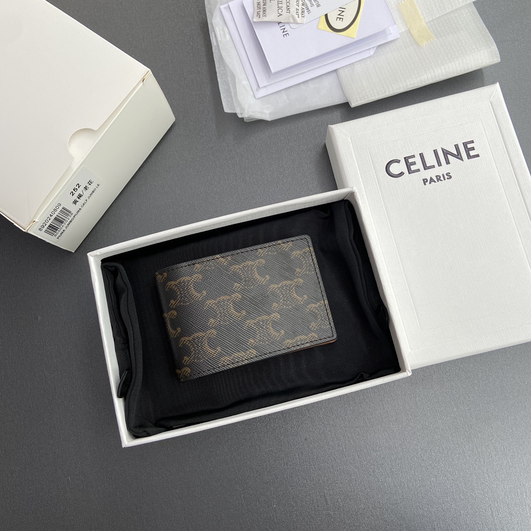 [TOP] CELINE Triomphe Logo Print Horizontal Card Holder 10x6.5x1cm - Tan/Monogram