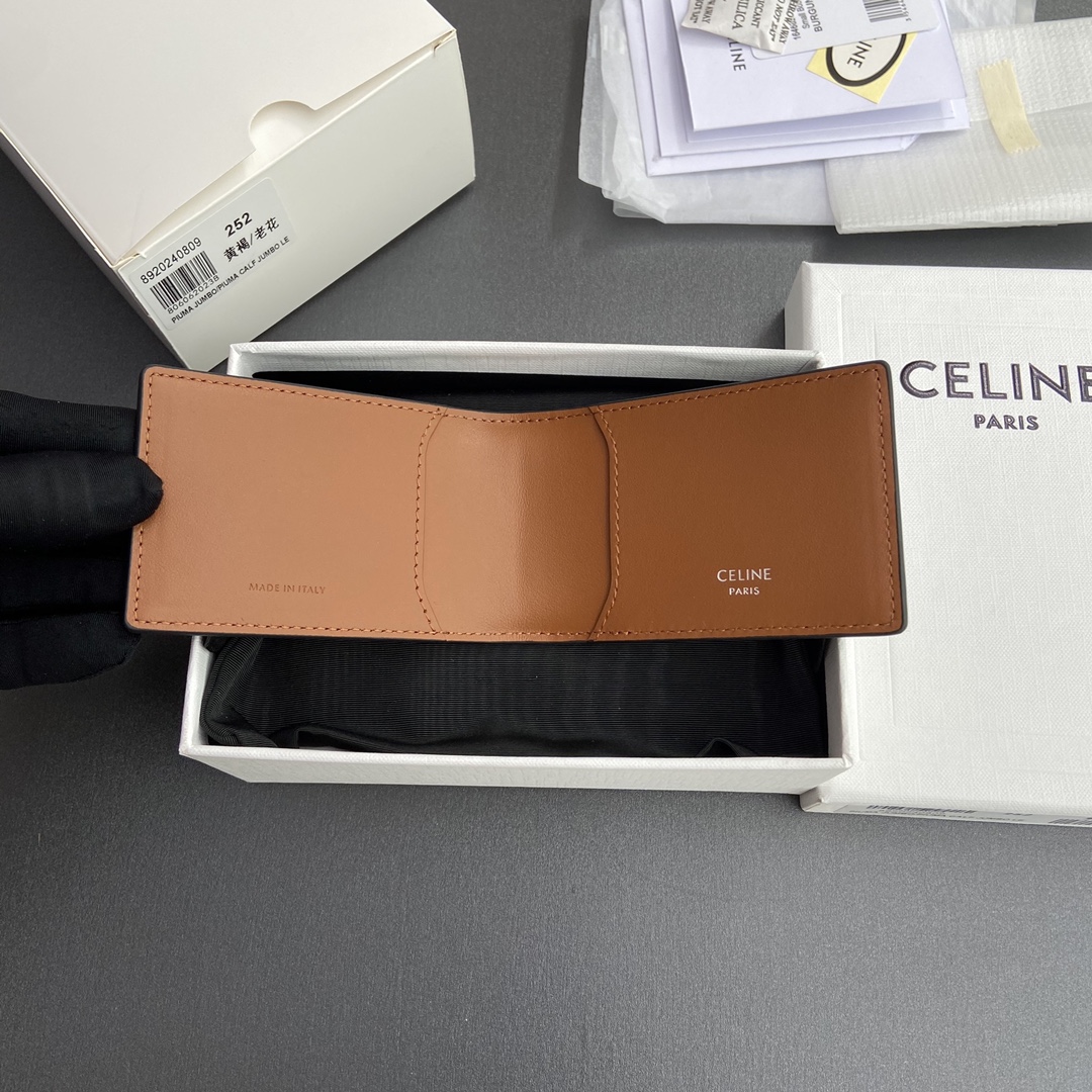 [TOP] CELINE Triomphe Logo Print Horizontal Card Holder 10x6.5x1cm - Tan/Monogram