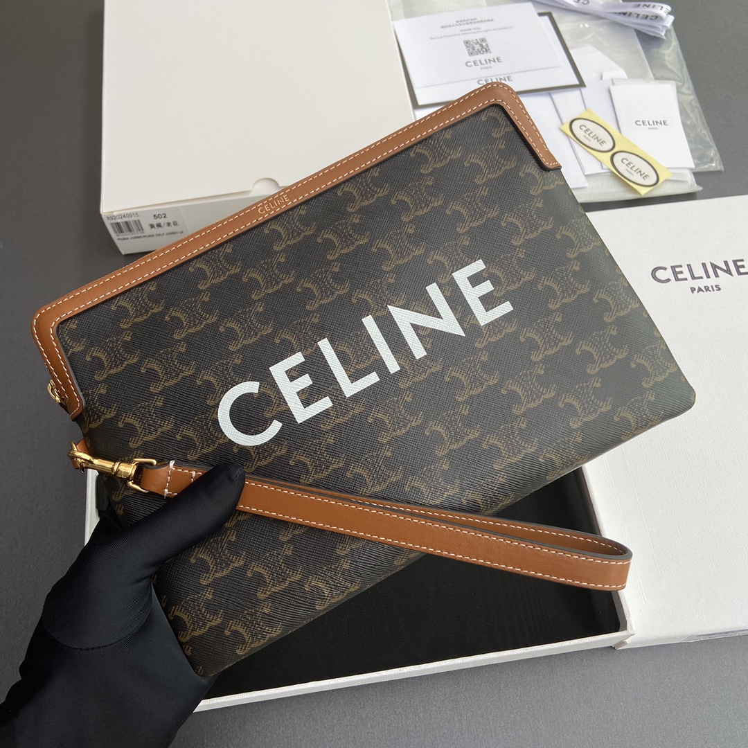 [TOP] CELINE Triomphe Logo Print Hand Bag 25x17.5x1cm - Tan/Monogram