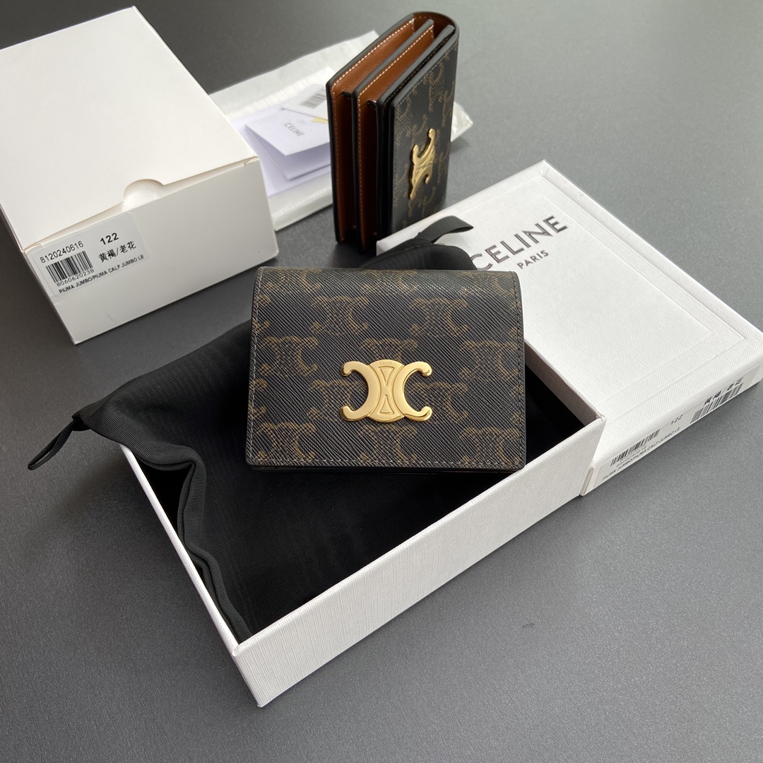 [TOP] CELINE Triomphe Logo Print Card Holder/Business Card Holder 10.5x8x3.5cm - Tan/Monogram