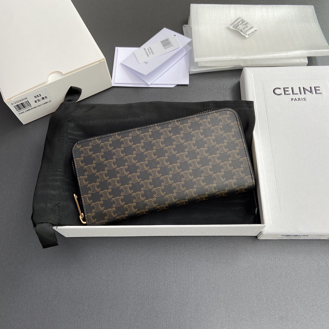 [TOP] CELINE Triomphe Logo Print Leather Wallet 19.5x7.5x3cm - Tan/Monogram