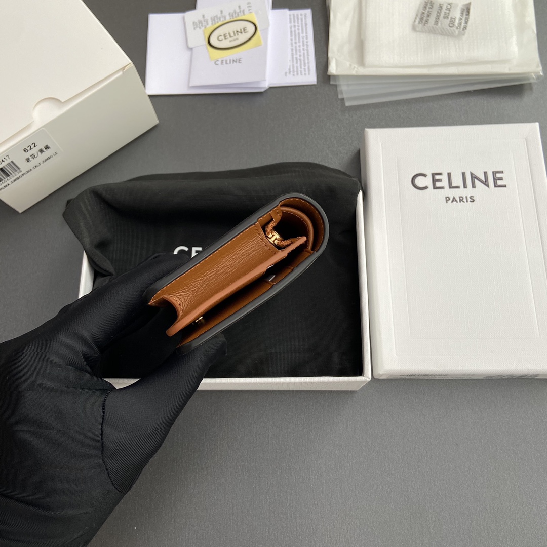 [TOP] CELINE Triomphe Logo Print Wallet 11x9x3cm - Tan/Monogram