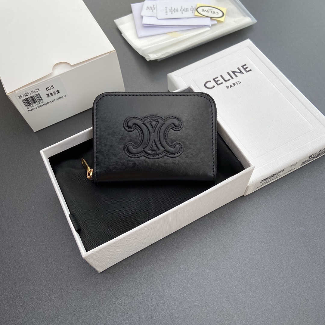 [TOP] CELINE Triomphe Smooth Lambskin Short Zip Bag 11x8.5x2cm - 2 Color