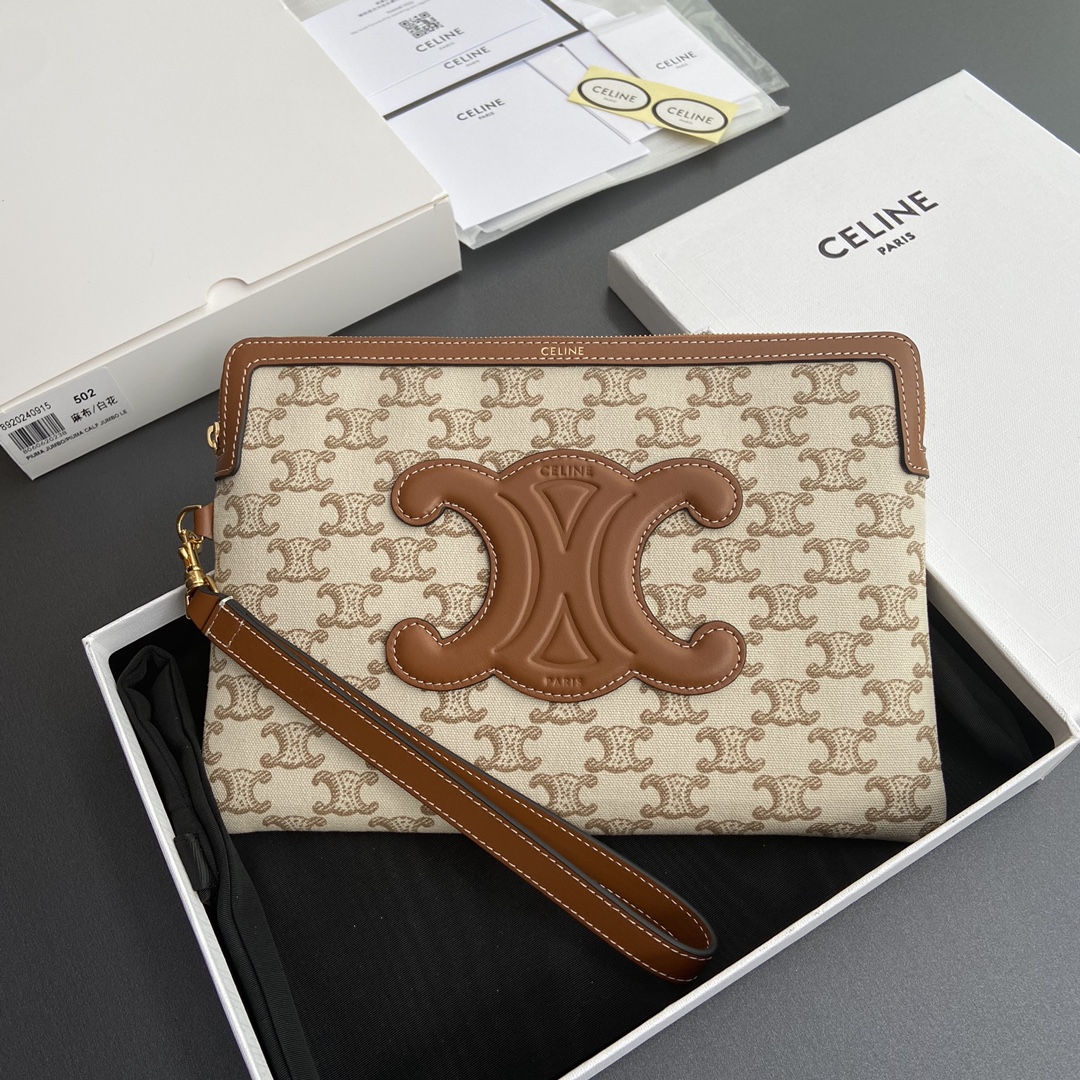 [TOP] CELINE Triomphe  Logo Print Hand Bag 25x17.5x1cm - Beige/Monogram