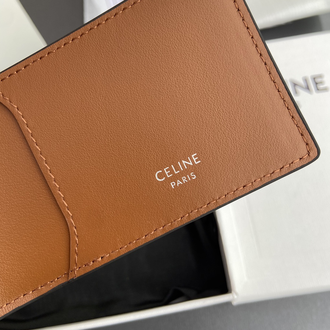 [TOP] CELINE Triomphe Logo Print Horizontal Card Holder 10x6.5x1cm - Tan/Monogram