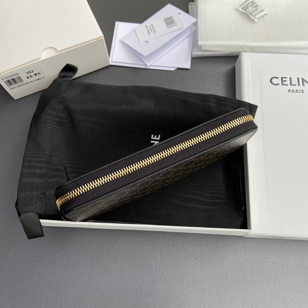 [TOP] CELINE Triomphe Logo Print Leather Wallet 19.5x7.5x3cm - Tan/Monogram