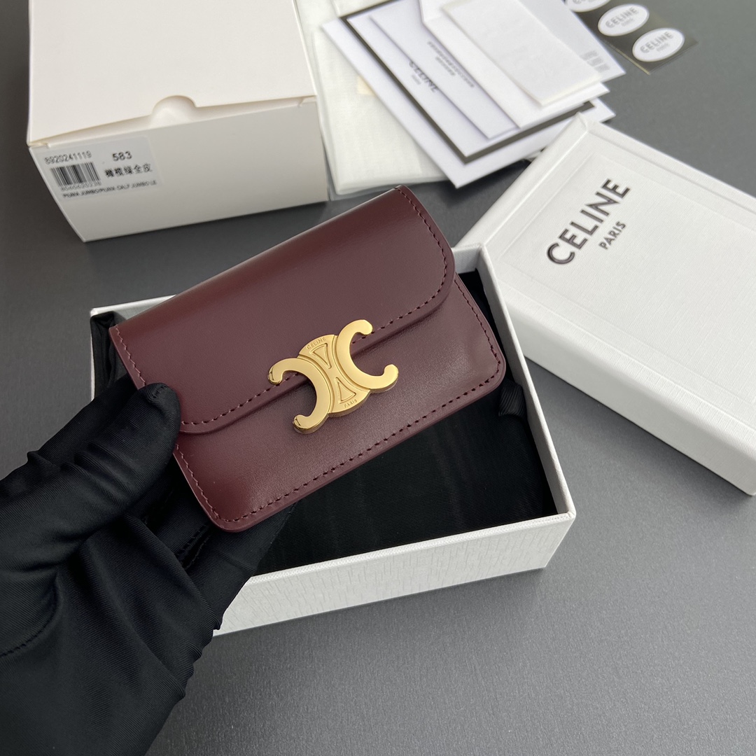 [TOP] CELINE Triomphe Logo Print Card Holder with Flap 10x7.5x2cm - 9 Color