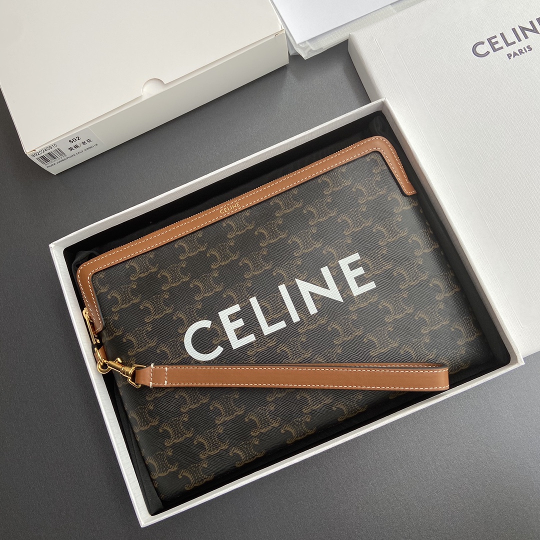[TOP] CELINE Triomphe Logo Print Hand Bag 25x17.5x1cm - Tan/Monogram
