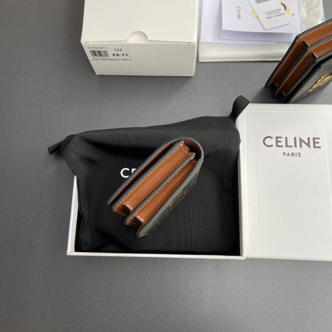 [TOP] CELINE Triomphe Logo Print Card Holder/Business Card Holder 10.5x8x3.5cm - Tan/Monogram