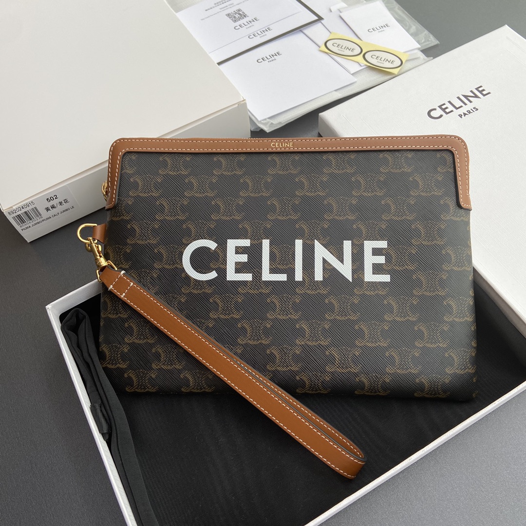 [TOP] CELINE Triomphe Logo Print Hand Bag 25x17.5x1cm - Tan/Monogram