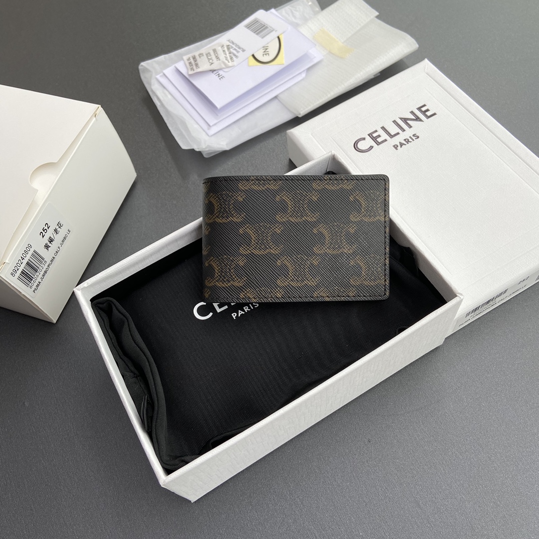 [TOP] CELINE Triomphe Logo Print Horizontal Card Holder 10x6.5x1cm - Tan/Monogram