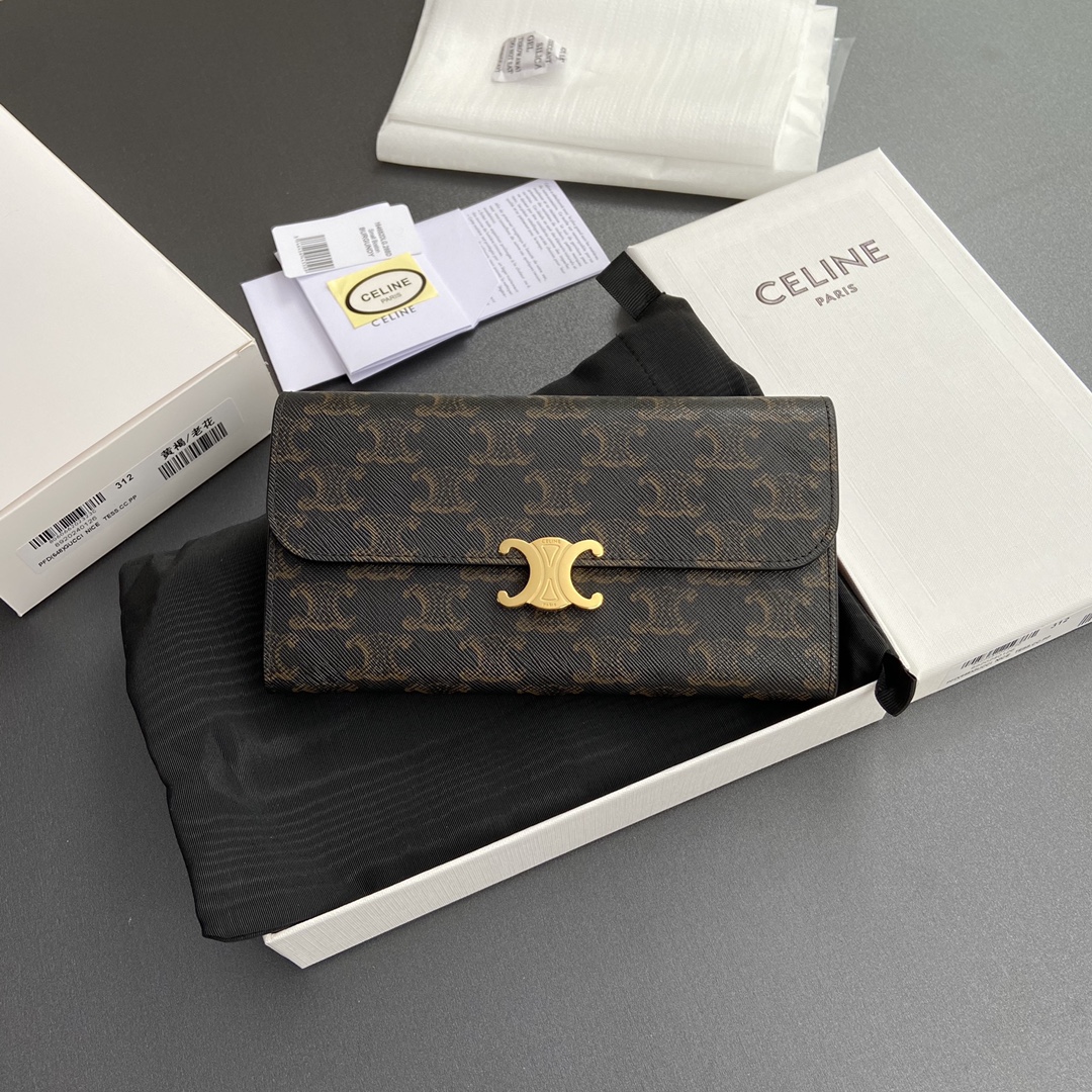 [TOP] CELINE Triomphe Logo Print Wallet 19x10x3cm - 4 Color